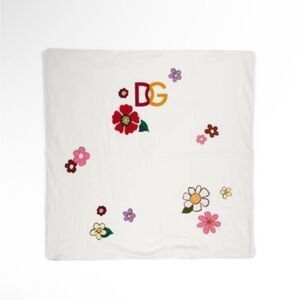 Dolce & Gabbana White Blanket with Colorful Floral Design